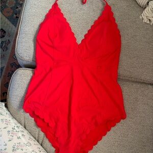 H&M Bright Red Scalloped One-Piece Swimsuit